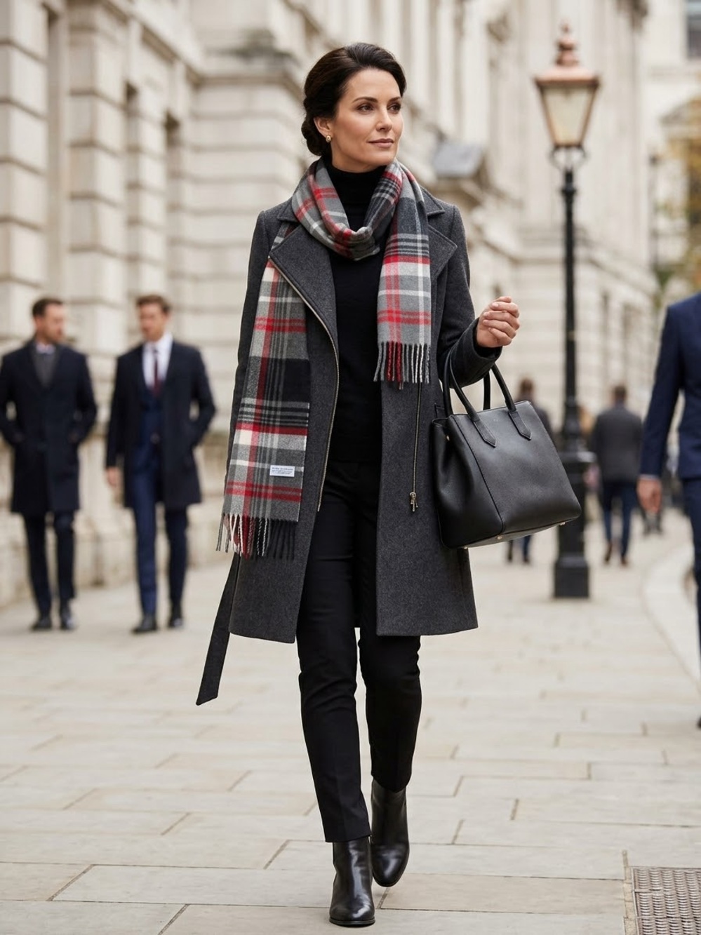 Croft & Barrow Plaid Scarf NWT Grey Red Black Fringe Winter Warm